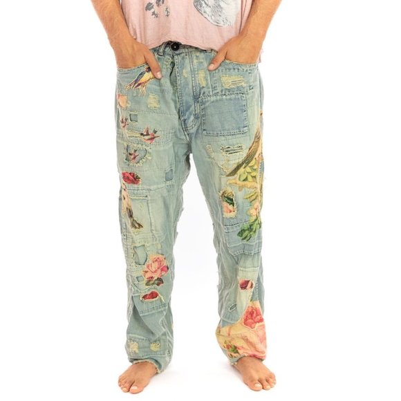 Magnolia Pearl Other - Magnolia Pearl PANTS 415 Birdlover Miner Pink Flowers Denim Jeans Birds Blue New